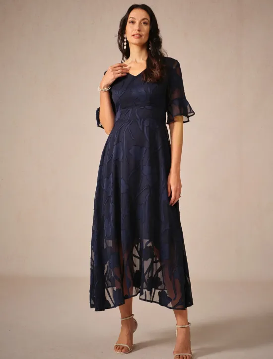 Outlet Women's Maxi Dress Cocktail Dress Wedding Guest Dress Semi Formal Dress A Line Dress Elegant Work Birthday Flutter Sleeve Wedding Guest Cocktail Party Formal Evening Regular Fit Solid Color Plain Women Cocktail Dress
