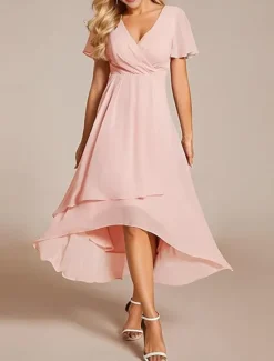 Hot Women's Maxi Dress Cocktail Dress Wedding Guest Dress Chiffon Dress A Line Dress Elegant Formal Work Cocktail Party Regular Fit Short Sleeve V Neck Black White Pink Royal Blue Summer Women Cocktail Dress