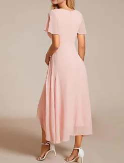 Hot Women's Maxi Dress Cocktail Dress Wedding Guest Dress Chiffon Dress A Line Dress Elegant Formal Work Cocktail Party Regular Fit Short Sleeve V Neck Black White Pink Royal Blue Summer Women Cocktail Dress
