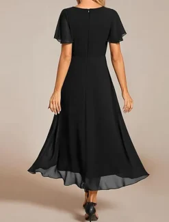Hot Women's Maxi Dress Cocktail Dress Wedding Guest Dress Chiffon Dress A Line Dress Elegant Formal Work Cocktail Party Regular Fit Short Sleeve V Neck Black White Pink Royal Blue Summer Women Cocktail Dress