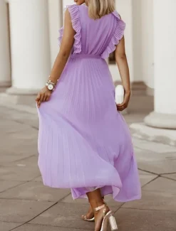Women's Maxi Dress Cocktail Dress Wedding Guest Dress Chiffon Dress Stylish Basic Casual Vacation Daily Regular Fit Plain Sleeveless V Neck White Purple Summer Women Cocktail Dress