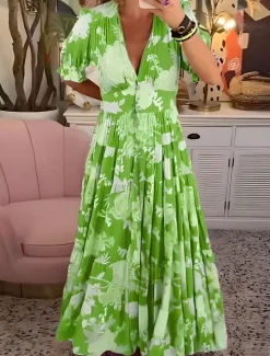 Discount Women's Maxi Dress Corset Dress A Line Dress Summer Dress Stylish Casual Vacation Daily Regular Fit Floral Short Sleeve V Neck Red Sky Blue Green Summer Women Vacation Dresses