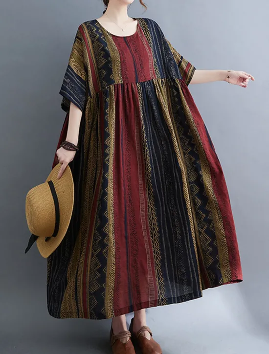 Online Women's Maxi Dress Cotton Linen Dresses Casual Dress Basic Casual Vacation Daily Regular Fit Graphic Short Sleeve Crew Neck Dark Brown Burgundy Summer Women Dresses