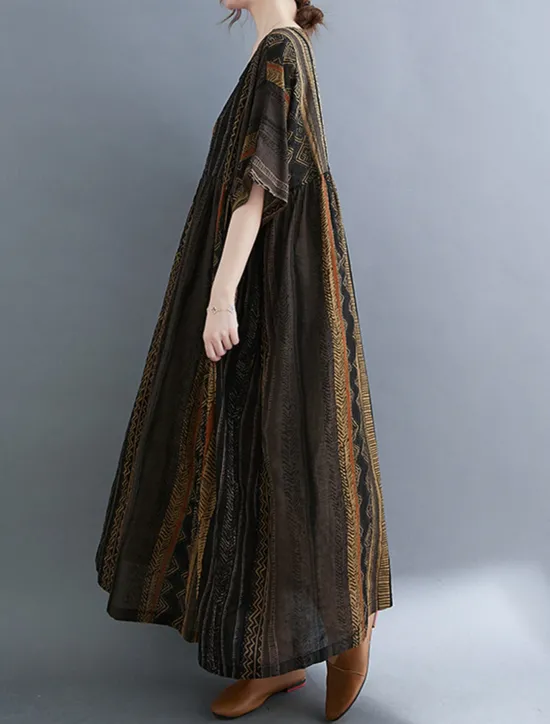 Online Women's Maxi Dress Cotton Linen Dresses Casual Dress Basic Casual Vacation Daily Regular Fit Graphic Short Sleeve Crew Neck Dark Brown Burgundy Summer Women Dresses