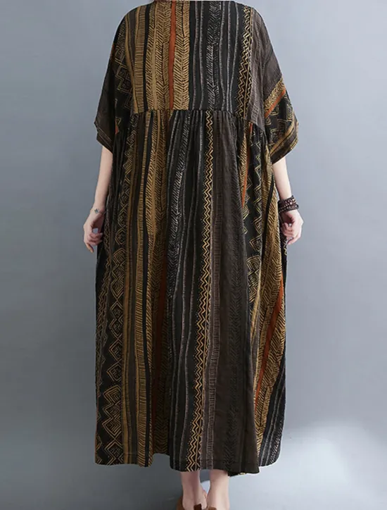 Online Women's Maxi Dress Cotton Linen Dresses Casual Dress Basic Casual Vacation Daily Regular Fit Graphic Short Sleeve Crew Neck Dark Brown Burgundy Summer Women Dresses