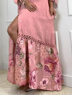 Best Women's Maxi Dress Cotton Linen Dresses Shirt Dress Casual Dress Casual Vacation Daily Regular Fit Floral 3/4 Length Sleeve Shirt Collar White Pink Sky Blue Purple Summer Women Dresses