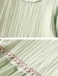 New Women's Maxi Dress Cotton Linen Dresses Casual Dress Swing Dress Cotton Maxi Dress Basic Casual Vacation Daily Regular Fit Floral Half Sleeve Crew Neck White Light Green Summer Women Dresses