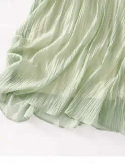 New Women's Maxi Dress Cotton Linen Dresses Casual Dress Swing Dress Cotton Maxi Dress Basic Casual Vacation Daily Regular Fit Floral Half Sleeve Crew Neck White Light Green Summer Women Dresses