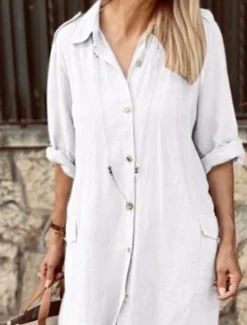 Women's Maxi Dress Cotton Linen Dresses Casual Dress Elegant Stylish Basic Vacation Daily Date Loose Fit Plain Long Sleeve Shirt Collar Black White Khaki Army Green Spring Fall Women Dresses