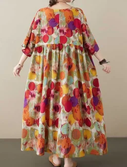 Women's Maxi Dress Cotton Linen Dresses Casual Dress Boho Chic Dresses Basic Casual Vacation Daily Regular Fit Graphic Short Sleeve Crew Neck Red Blue Summer Women Dresses