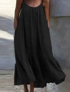 Discount Women's Maxi Dress Cotton Linen Dresses Casual Dress Tank Dress Slip Dress Basic Casual Vacation Daily Regular Fit Plain Sleeveless U Neck Black White Blue Purple Summer Women Dresses
