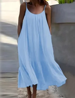 Discount Women's Maxi Dress Cotton Linen Dresses Casual Dress Tank Dress Slip Dress Basic Casual Vacation Daily Regular Fit Plain Sleeveless U Neck Black White Blue Purple Summer Women Dresses