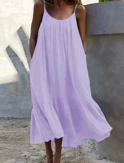 Discount Women's Maxi Dress Cotton Linen Dresses Casual Dress Tank Dress Slip Dress Basic Casual Vacation Daily Regular Fit Plain Sleeveless U Neck Black White Blue Purple Summer Women Dresses