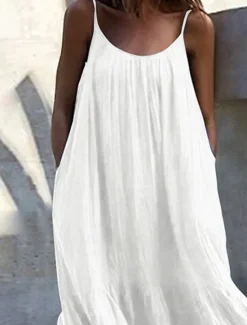 Discount Women's Maxi Dress Cotton Linen Dresses Casual Dress Tank Dress Slip Dress Basic Casual Vacation Daily Regular Fit Plain Sleeveless U Neck Black White Blue Purple Summer Women Dresses