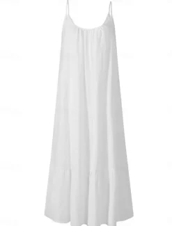Discount Women's Maxi Dress Cotton Linen Dresses Casual Dress Tank Dress Slip Dress Basic Casual Vacation Daily Regular Fit Plain Sleeveless U Neck Black White Blue Purple Summer Women Dresses