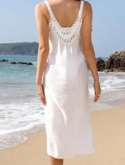 Women's Maxi Dress Cut Out Dress Sundress Slip Dress Tropical Stylish Casual Vacation Daily Regular Fit Plain Sleeveless Halter Neck Summer Women Sundresses