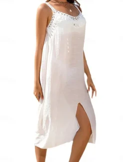 Women's Maxi Dress Cut Out Dress Sundress Slip Dress Tropical Stylish Casual Vacation Daily Regular Fit Plain Sleeveless Halter Neck Summer Women Sundresses