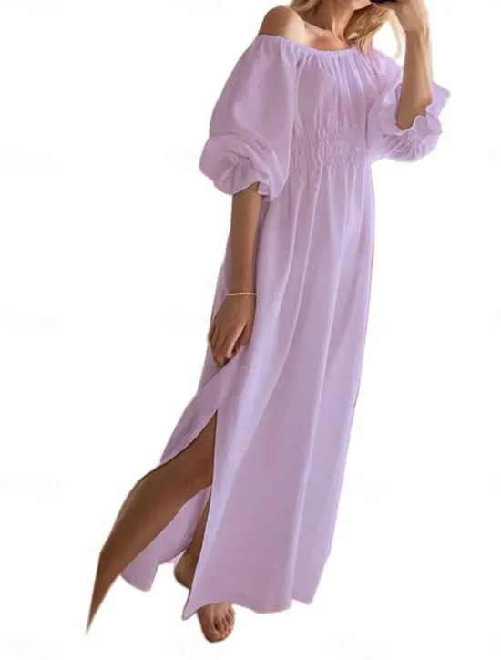 Clearance Women's Maxi Dress Elegant Bohemia Stylish Flared Sleeve Vacation Daily Regular Fit Plain Half Sleeve Off Shoulder Summer Spring Women Cocktail Dress