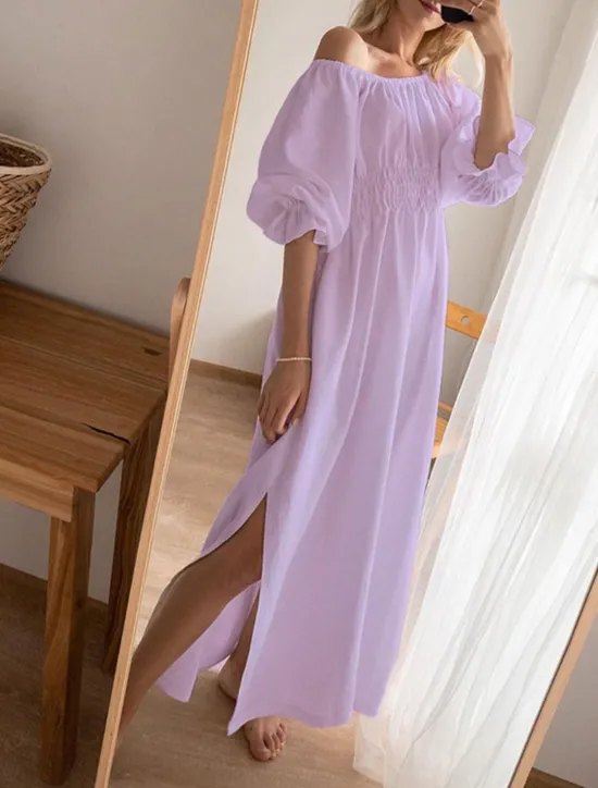 Clearance Women's Maxi Dress Elegant Bohemia Stylish Flared Sleeve Vacation Daily Regular Fit Plain Half Sleeve Off Shoulder Summer Spring Women Cocktail Dress