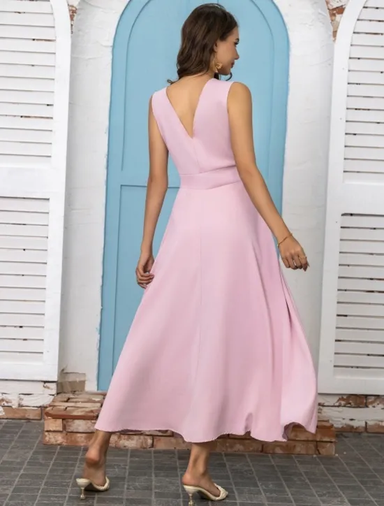 Best Women's Maxi Dress Elegant White V-Neck Sleeveless Cinched Waist A-Line Formal Evening Wedding Prom Spring Summer Full Size Flattering Fit Clothing Apparel Women White Dresses
