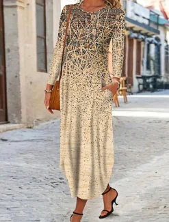 Clearance Women's Maxi Dress Ethnic Dress Print Dress Spring Dress Vintage Ethnic Tribal Outdoor Vacation Daily Regular Fit Floral Tribal Long Sleeve Crew Neck White Yellow Wine Blue Summer Spring Fall Women T Shirt Dresses