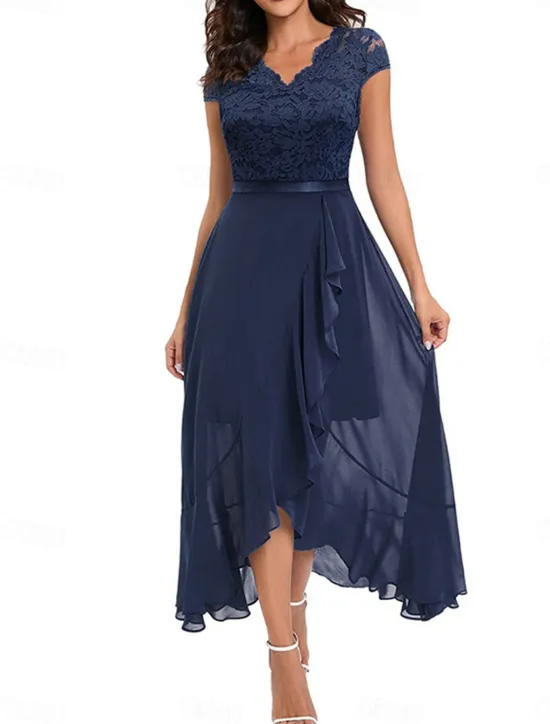 Best Women's Maxi Dress Lace Dress Cocktail Dress Wedding Guest Dress Chiffon Dress Elegant Formal Wedding Guest Cocktail Party Regular Fit Sleeveless V Neck Black Pink Wine Navy Blue Summer Women Cocktail Dress