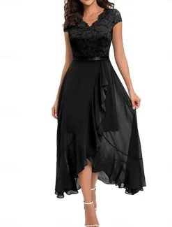 Best Women's Maxi Dress Lace Dress Cocktail Dress Wedding Guest Dress Chiffon Dress Elegant Formal Wedding Guest Cocktail Party Regular Fit Sleeveless V Neck Black Pink Wine Navy Blue Summer Women Cocktail Dress