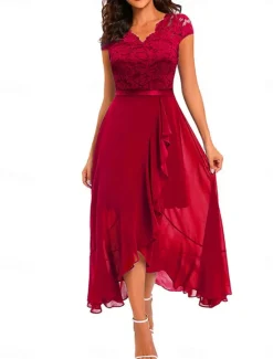 Best Women's Maxi Dress Lace Dress Cocktail Dress Wedding Guest Dress Chiffon Dress Elegant Formal Wedding Guest Cocktail Party Regular Fit Sleeveless V Neck Black Pink Wine Navy Blue Summer Women Cocktail Dress