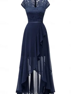 Clearance Women's Maxi Dress Lace Dress Cocktail Dress Wedding Guest Dress Chiffon Dress Elegant Formal Wedding Guest Cocktail Party Regular Fit Short Sleeve V Neck Black Pink Red Navy Blue Summer Women Cocktail Dress