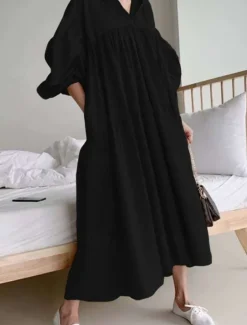 Outlet Women's Maxi Dress Linen-Inspired Dresses Shirt Dress Basic Casual Vacation Daily Regular Fit Plain Long Sleeve Hooded Black Khaki Spring Fall Women Dresses