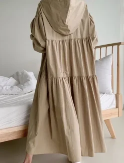 Outlet Women's Maxi Dress Linen-Inspired Dresses Shirt Dress Basic Casual Vacation Daily Regular Fit Plain Long Sleeve Hooded Black Khaki Spring Fall Women Dresses