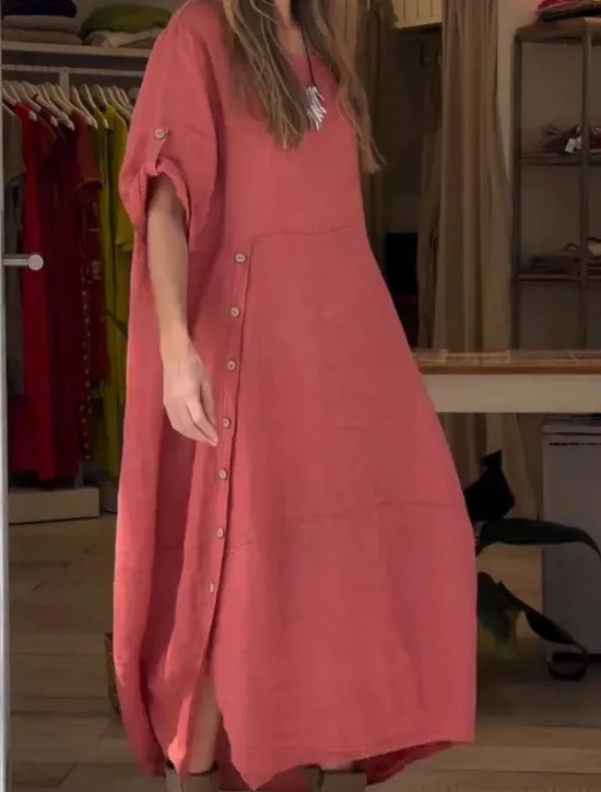 Online Women's Maxi Dress Linen-Inspired Dresses Casual Dress Plain Dress Casual Sports & Outdoor Street Regular Fit Plain Half Sleeve Crew Neck Pink Red Summer Spring Fall Women Dresses