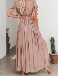 Discount Women's Maxi Dress Linen-Inspired Dresses White Dress Swing Dress Summer Dress Streetwear Maxi Basic Vacation Holiday Beach Loose Fit Short Sleeve V Neck Black White Khaki Beige Summer Women Dresses|White Dresses