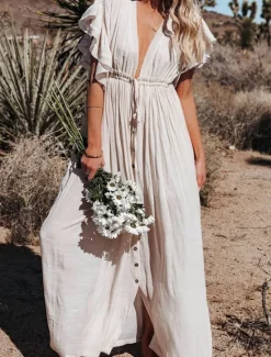 Discount Women's Maxi Dress Linen-Inspired Dresses White Dress Swing Dress Summer Dress Streetwear Maxi Basic Vacation Holiday Beach Loose Fit Short Sleeve V Neck Black White Khaki Beige Summer Women Dresses|White Dresses