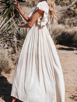 Discount Women's Maxi Dress Linen-Inspired Dresses White Dress Swing Dress Summer Dress Streetwear Maxi Basic Vacation Holiday Beach Loose Fit Short Sleeve V Neck Black White Khaki Beige Summer Women Dresses|White Dresses