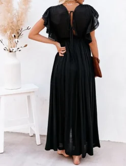 Discount Women's Maxi Dress Linen-Inspired Dresses White Dress Swing Dress Summer Dress Streetwear Maxi Basic Vacation Holiday Beach Loose Fit Short Sleeve V Neck Black White Khaki Beige Summer Women Dresses|White Dresses