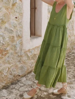 Sale Women's Maxi Dress Linen-Inspired Dresses Casual Dress Cotton Dress Slip Dress Basic Casual Vacation Daily Regular Fit Plain Sleeveless Strap V Neck Summer Women Dresses