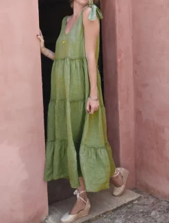 Sale Women's Maxi Dress Linen-Inspired Dresses Casual Dress Cotton Dress Slip Dress Basic Casual Vacation Daily Regular Fit Plain Sleeveless Strap V Neck Summer Women Dresses
