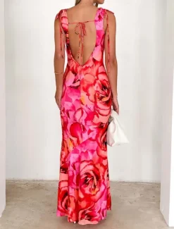 New Women's Maxi Dress Party Dress Bodycon Sexy Party Wedding Guest Engagement Regular Fit Floral Sleeveless Cowl Neck Summer Spring Fall Women Floral Dresses