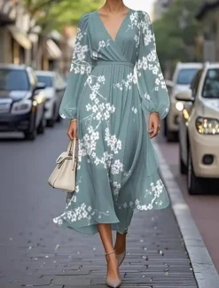 Women's Maxi Dress Pleated Dress Work Dresses Fit And Flare Dress Birthday Casual Formal Office Date Regular Fit Floral Graphic Sleeveless V Neck Navy Champagne Pink Blue Summer Spring Women Cocktail Dress