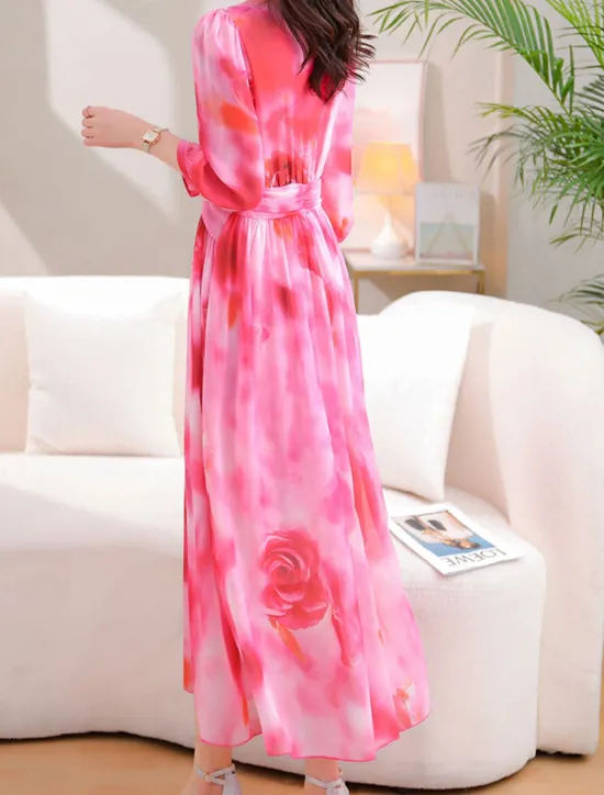 Best Women's Maxi Dress Print Dress Graphic Fashion Elegant Dress Party Daily Date High Waist 3/4 Length Sleeve V Neck Dress Regular Fit Red Blue Spring Fall S M L Women Floral Dresses