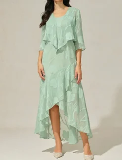 Best Women's Maxi Dress Ruffle Dress Elegant Wedding Wedding Guest Evening Party Floral Sleeveless U Neck Summer Spring Women Cocktail Dress