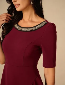Hot Women's Maxi Dress Ruffle Dress Elegant Regular Fit Solid Color Short Sleeve Crew Neck Summer Spring Fall Women Cocktail Dress