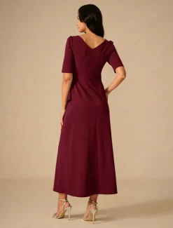 Hot Women's Maxi Dress Ruffle Dress Elegant Regular Fit Solid Color Short Sleeve Crew Neck Summer Spring Fall Women Cocktail Dress