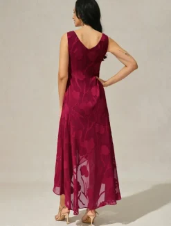 Online Women's Maxi Dress Ruffle Dress Elegant Wedding Wedding Guest Evening Party Regular Fit Floral Sleeveless U Neck Summer Spring Women Cocktail Dress