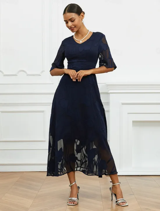 Discount Women's Maxi Dress Semi Formal Dress A Line Dress Elegant Work Birthday Flutter Sleeve Wedding Guest Cocktail Party Formal Evening Regular Fit Solid Color Plain Half Sleeve V Neck Black Pink Red Green Women Chiffon Dresses|Floral Dresses