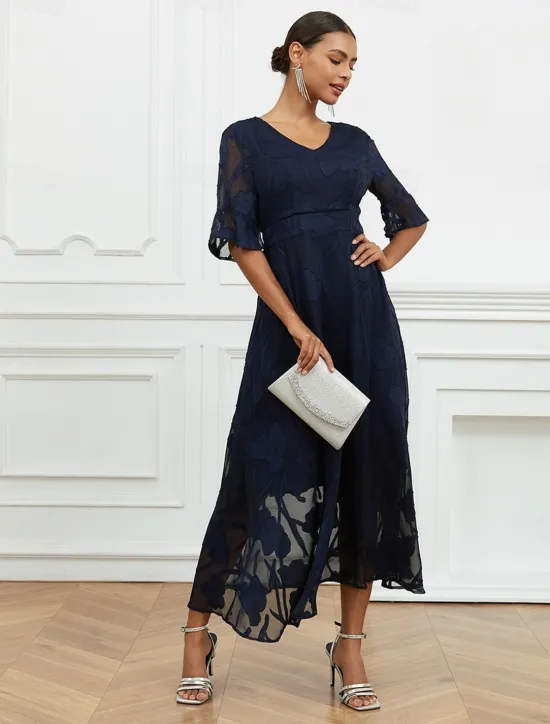 Discount Women's Maxi Dress Semi Formal Dress A Line Dress Elegant Work Birthday Flutter Sleeve Wedding Guest Cocktail Party Formal Evening Regular Fit Solid Color Plain Half Sleeve V Neck Black Pink Red Green Women Chiffon Dresses|Floral Dresses