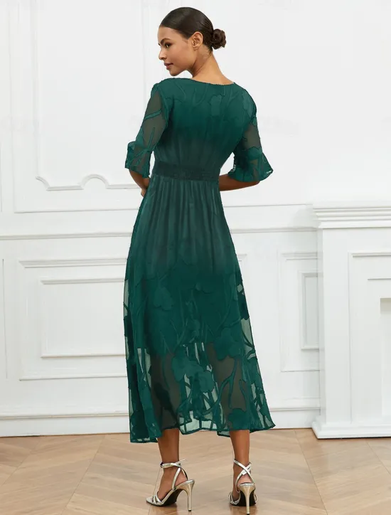 Discount Women's Maxi Dress Semi Formal Dress A Line Dress Elegant Work Birthday Flutter Sleeve Wedding Guest Cocktail Party Formal Evening Regular Fit Solid Color Plain Half Sleeve V Neck Black Pink Red Green Women Chiffon Dresses|Floral Dresses