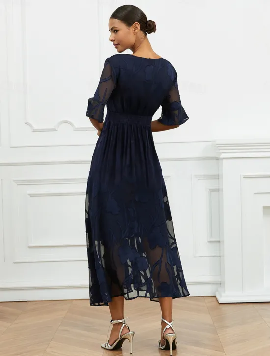 Discount Women's Maxi Dress Semi Formal Dress A Line Dress Elegant Work Birthday Flutter Sleeve Wedding Guest Cocktail Party Formal Evening Regular Fit Solid Color Plain Half Sleeve V Neck Black Pink Red Green Women Chiffon Dresses|Floral Dresses