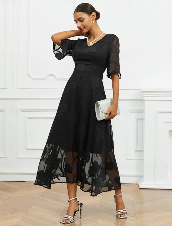 Discount Women's Maxi Dress Semi Formal Dress A Line Dress Elegant Work Birthday Flutter Sleeve Wedding Guest Cocktail Party Formal Evening Regular Fit Solid Color Plain Half Sleeve V Neck Black Pink Red Green Women Chiffon Dresses|Floral Dresses